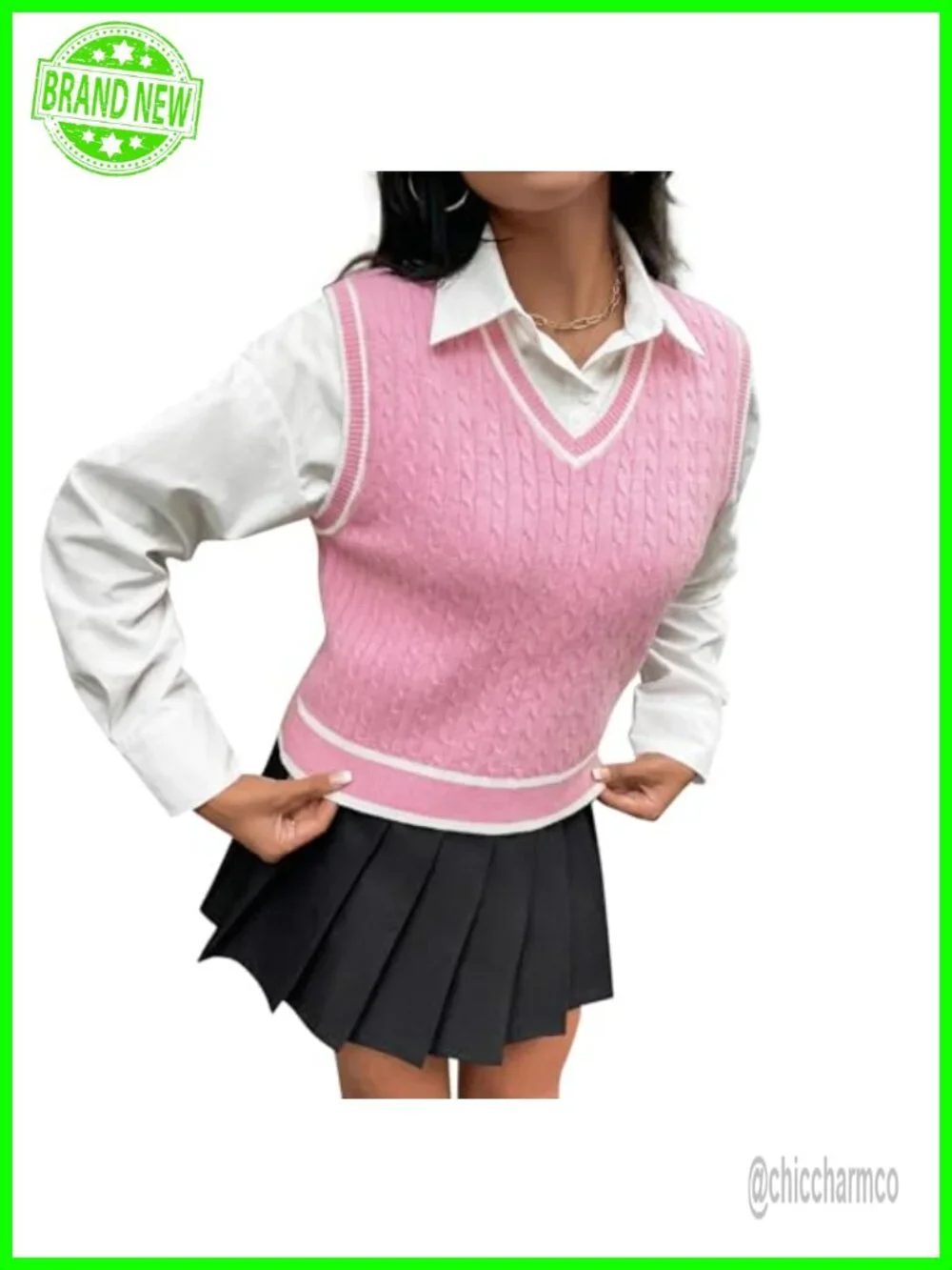 Women's V-Neck Sleeveless Cable Knit Sweater Vest